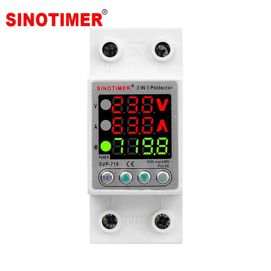 Adjustable Voltage Relay 220V 40A/63A with Over/Under Voltage & Over Current Protection, Precision Wattmeter, Energy Meter, Auto Recovery for Power Monitoring
