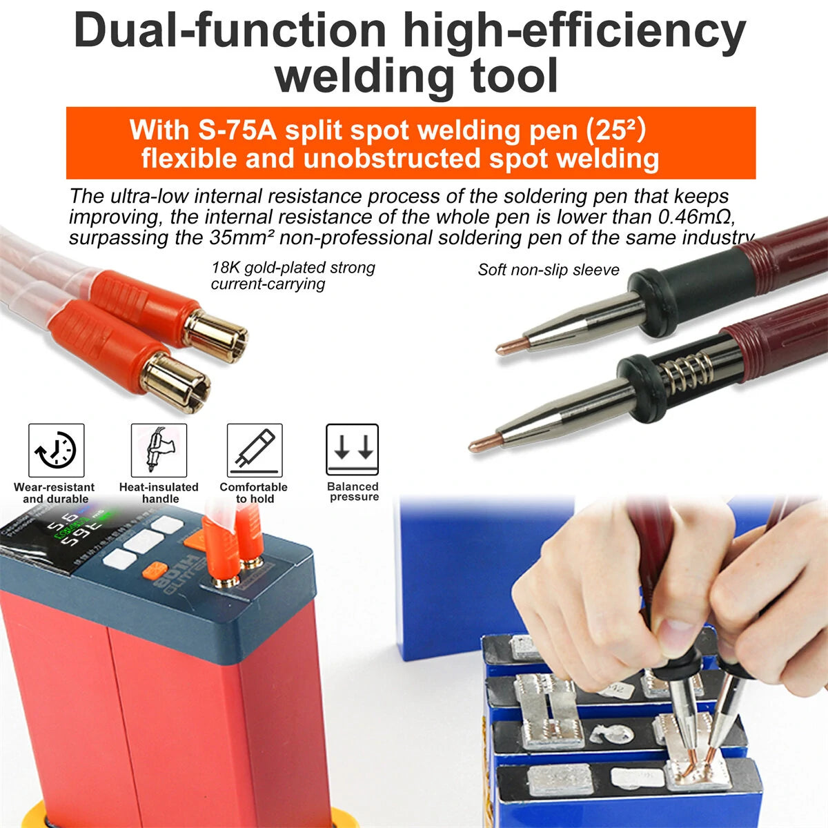 GLITTER 801H Dual Function Welding Tool: High-Efficiency with Nickel and Pure Nickel Modes, Ultra-Low Resistance & Double Pulse Welding