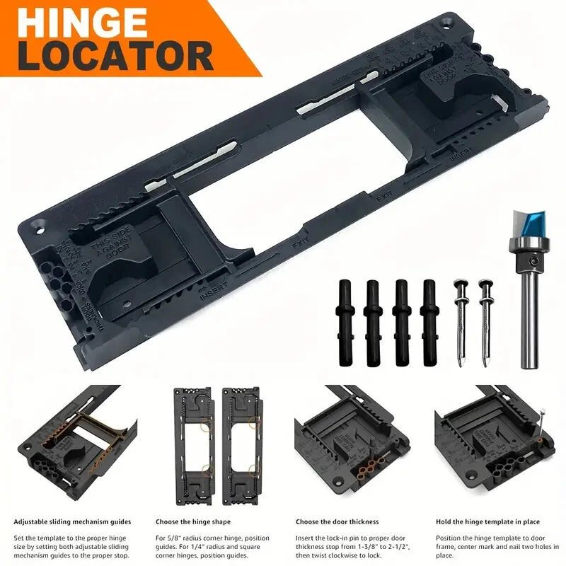 Adjustable Plastic Hinge Router Template Kit: Fits 2-1/2 to 6 Inch Hinges, Square & Rounded Corners, Easy Install, Durable Finish - Industrial Hardware Tool