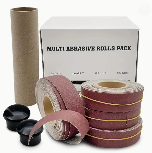 4-Piece Tearable Emery Cloth Sandpaper Roll Set with Dispenser