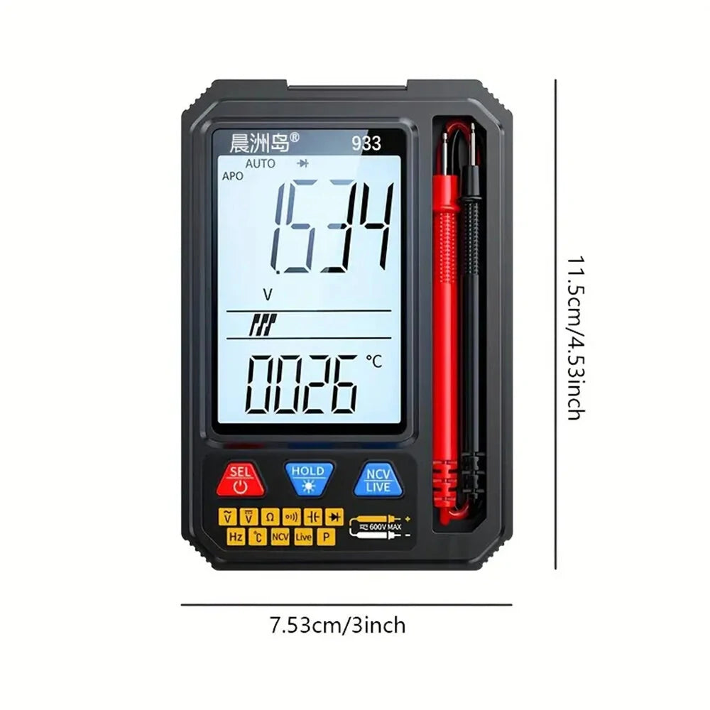 Multifunctional Multimeter 933/933S with Intelligent Overload Protection, Backlit Display, Non-Contact Voltage Detection, Live Neutral Testing, Voice Broadcast – Ideal for Electricians and Home Use