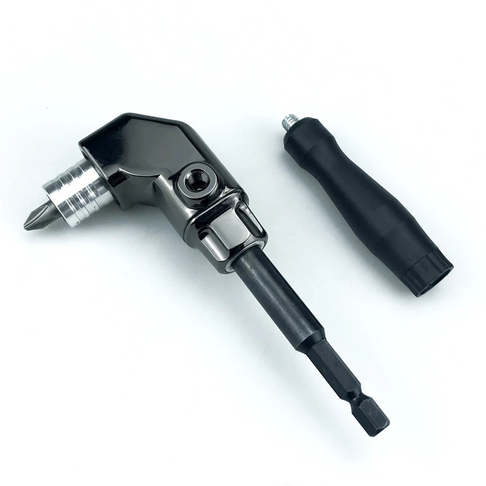 90° Angle Universal Screwdriver Adapter with Quick Release Hex Interface & Optional 10-Piece Set for Hard-to-Reach Areas
