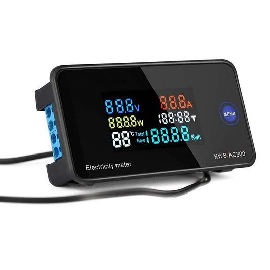 KEWEISI Digital Electricity Meter Voltmeter Ammeter with CT, 50-300V 20A/100A Power Current Voltage Temperature Measurement
