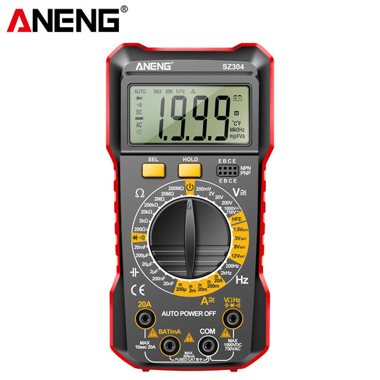 ANENG SZ304 Digital Multimeter - Accurate Voltage, Current, Resistance, Capacitance Measurement, Durable ABS, Auto Shutdown