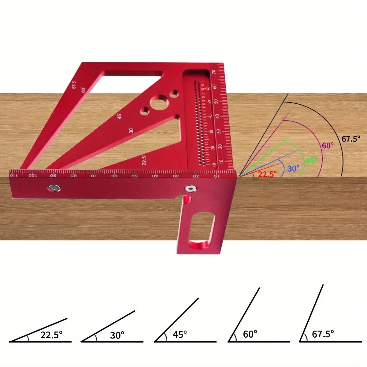 JIGHOLE Durable Aluminum 3D Angle Measuring Tool - T-Type Triangle Protractor & Scriber for Woodworking (Metric/Imperial)