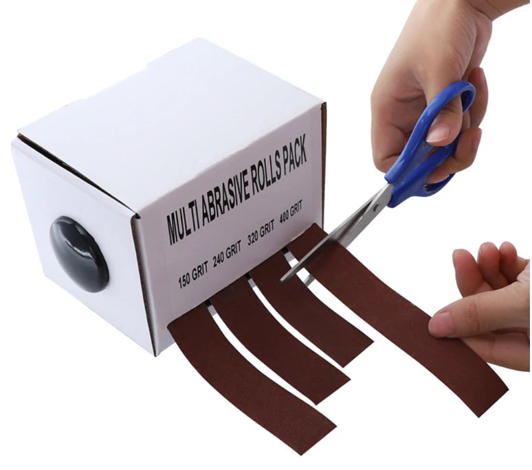 4-Piece Tearable Emery Cloth Sandpaper Roll Set with Dispenser