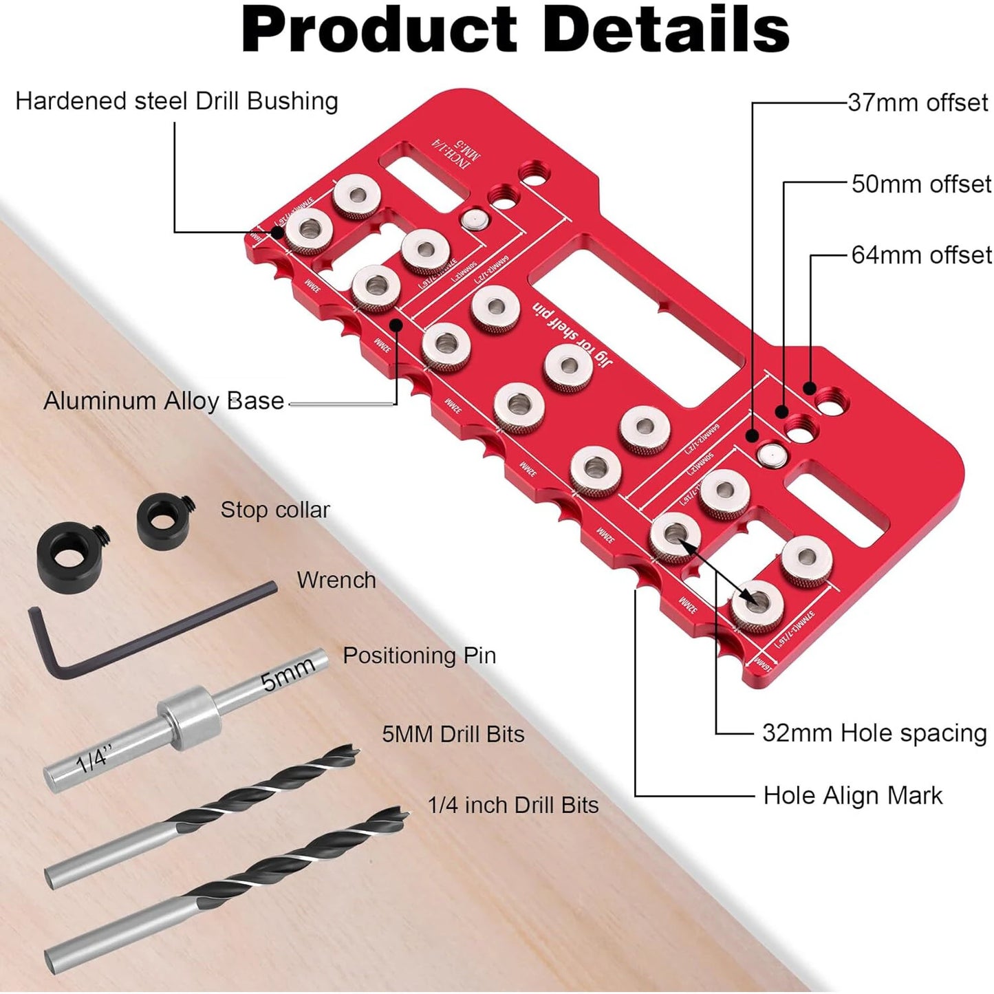 Aluminum Alloy Cabinet Hardware Jig - 5mm Pocket Hole Drill Guide & Shelf Pin Locator