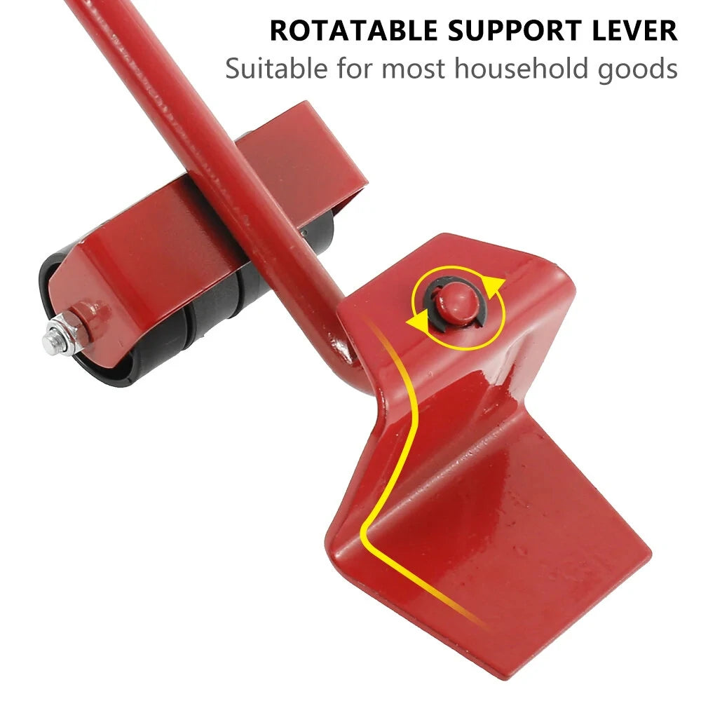 Heavy Duty Furniture Lifter Mover Set with Universal Wheels, 400kg Capacity - Red Compact Roller Bar Hand Tools for Easy Moving
