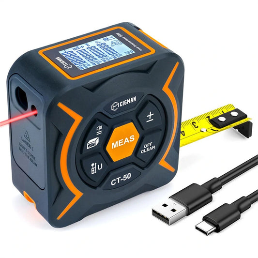 EU US CIGMAN CT-50 2-in-1 Laser Tape Measure, 164Ft Range, Autolock, Multiple Modes, Rechargeable