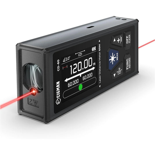 CIGMAN CD-60 Dual Laser Distance Meter 393ft/120M | Rechargeable, High Precision with Large LCD | Perfect for Construction & Home Projects