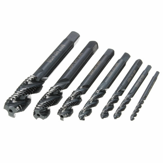 Drillpro 7pcs HSS Nitriding Coated Metric Spiral Screw Tap Set (M3-M12)