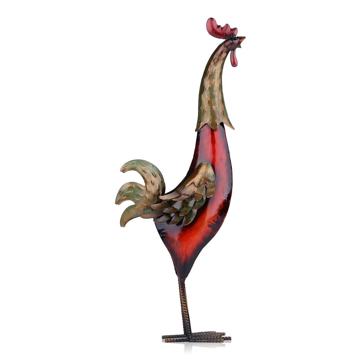 Multicolor Iron Rooster Metal Sculpture - Artistic Home Decor Craft