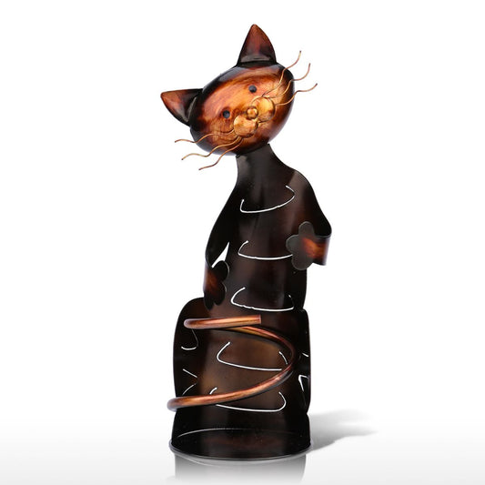 Tooarts Metal Cat Shaped Wine Holder Sculpture