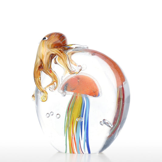 Handmade Glass Octopus & Jellyfish Sculpture - Animal Art Decor Ornament