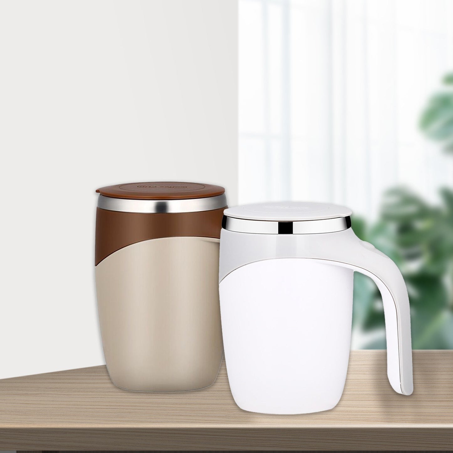 Self-Stirring Mug 380mL, Magnetic Automatic Mixing, Stainless Steel with Lid - Perfect for Coffee, Milk, Cocoa, Hot Chocolate