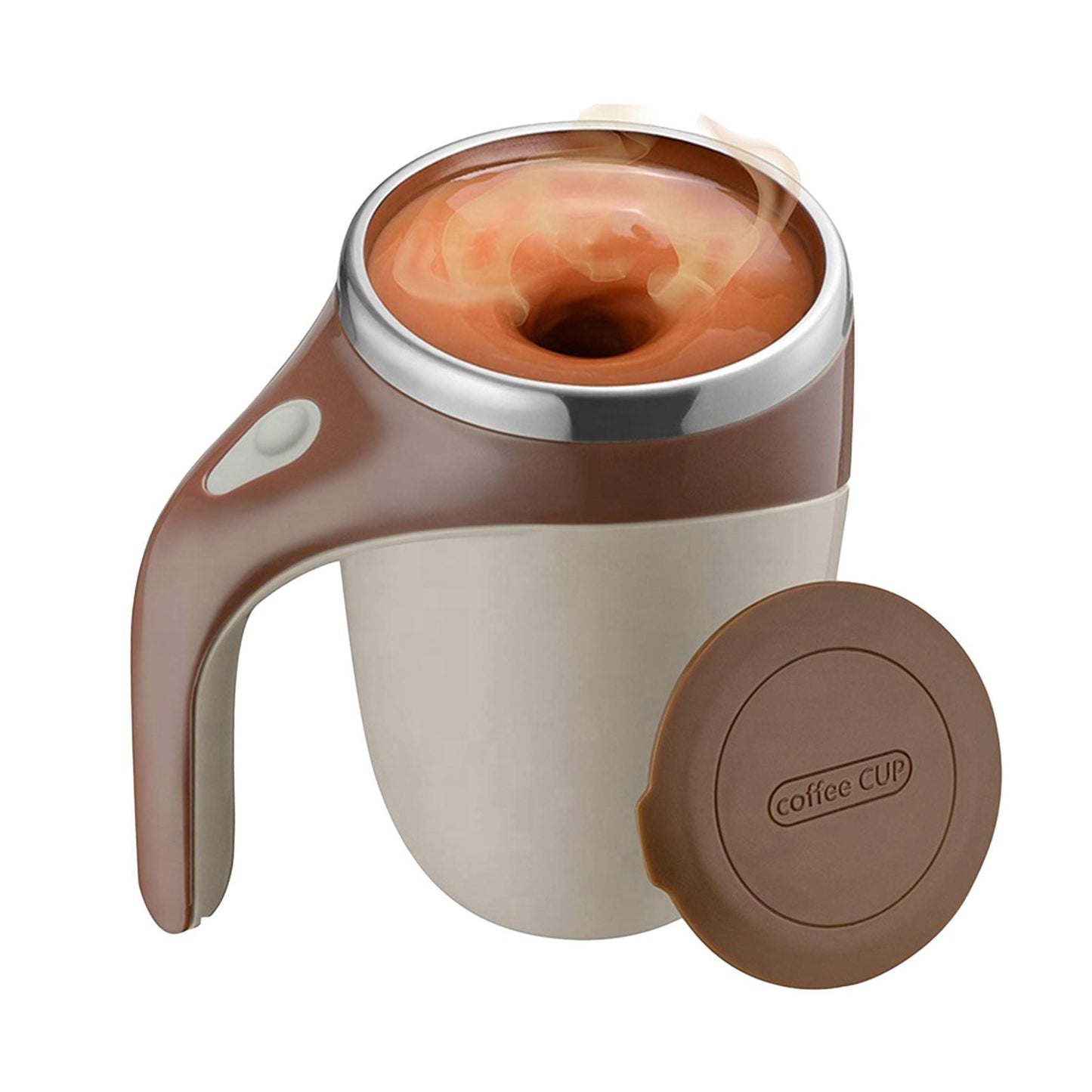 Self-Stirring Mug 380mL, Magnetic Automatic Mixing, Stainless Steel with Lid - Perfect for Coffee, Milk, Cocoa, Hot Chocolate