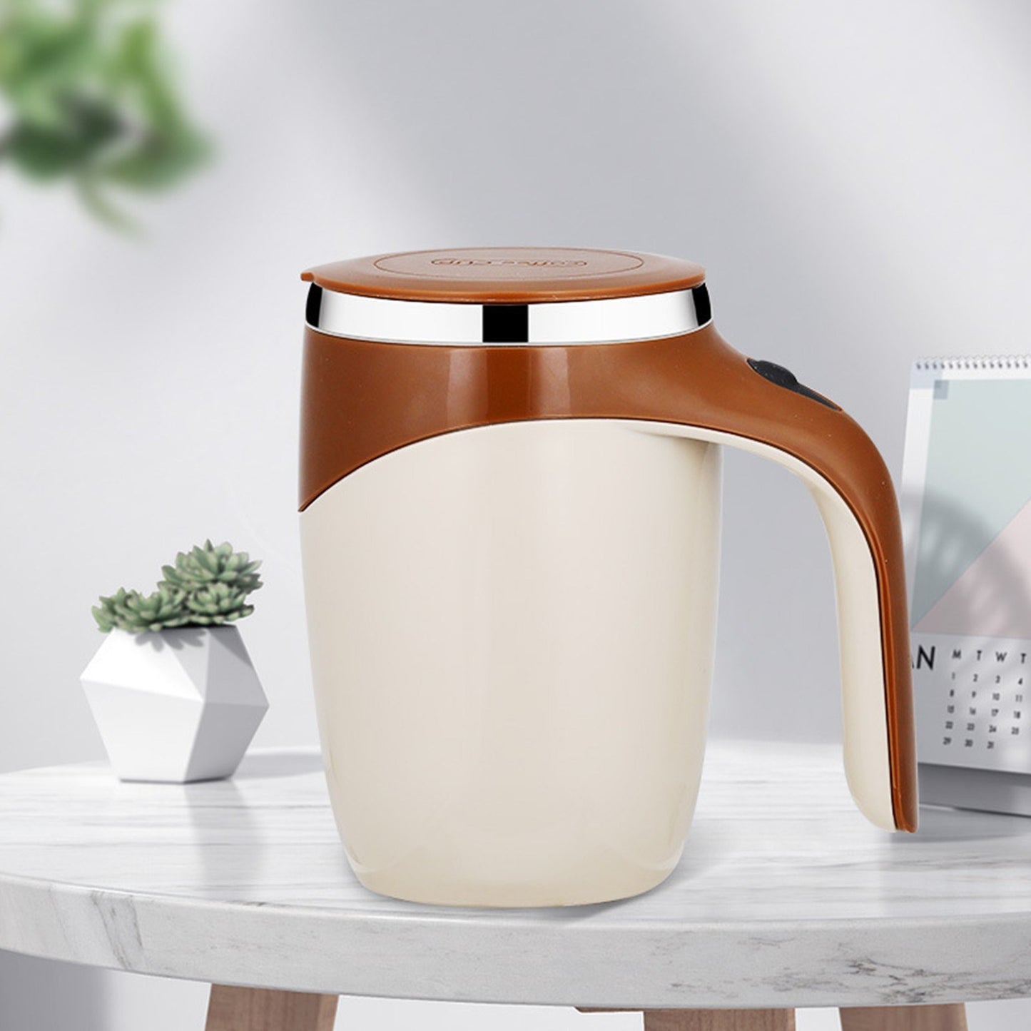 Self-Stirring Mug 380mL, Magnetic Automatic Mixing, Stainless Steel with Lid - Perfect for Coffee, Milk, Cocoa, Hot Chocolate