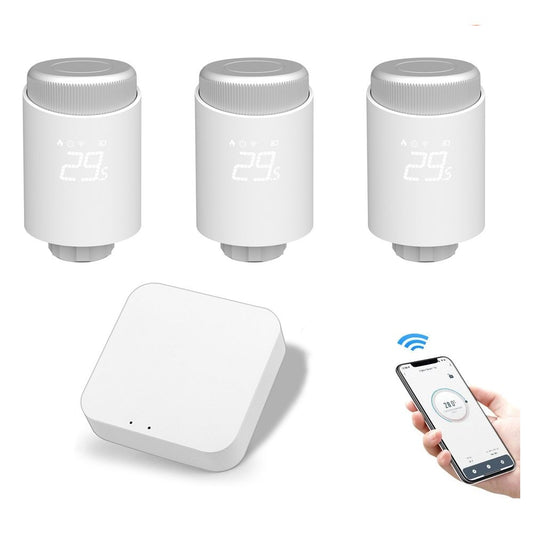 Smart Home Kit: 3 Tuya Zigbee Thermostatic Radiator Valves + ZigBee 3.0 Gateway, Alexa & Google Home Compatible