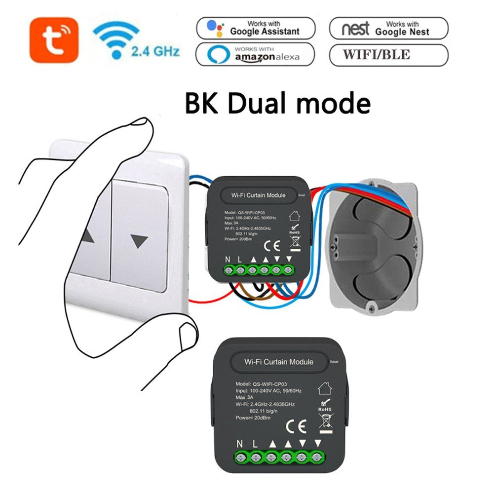 5-Pack Tuya WiFi Smart Curtain Switch Module with Mobile Sharing, Timer, App & Voice Control Compatible with Alexa & Google Home