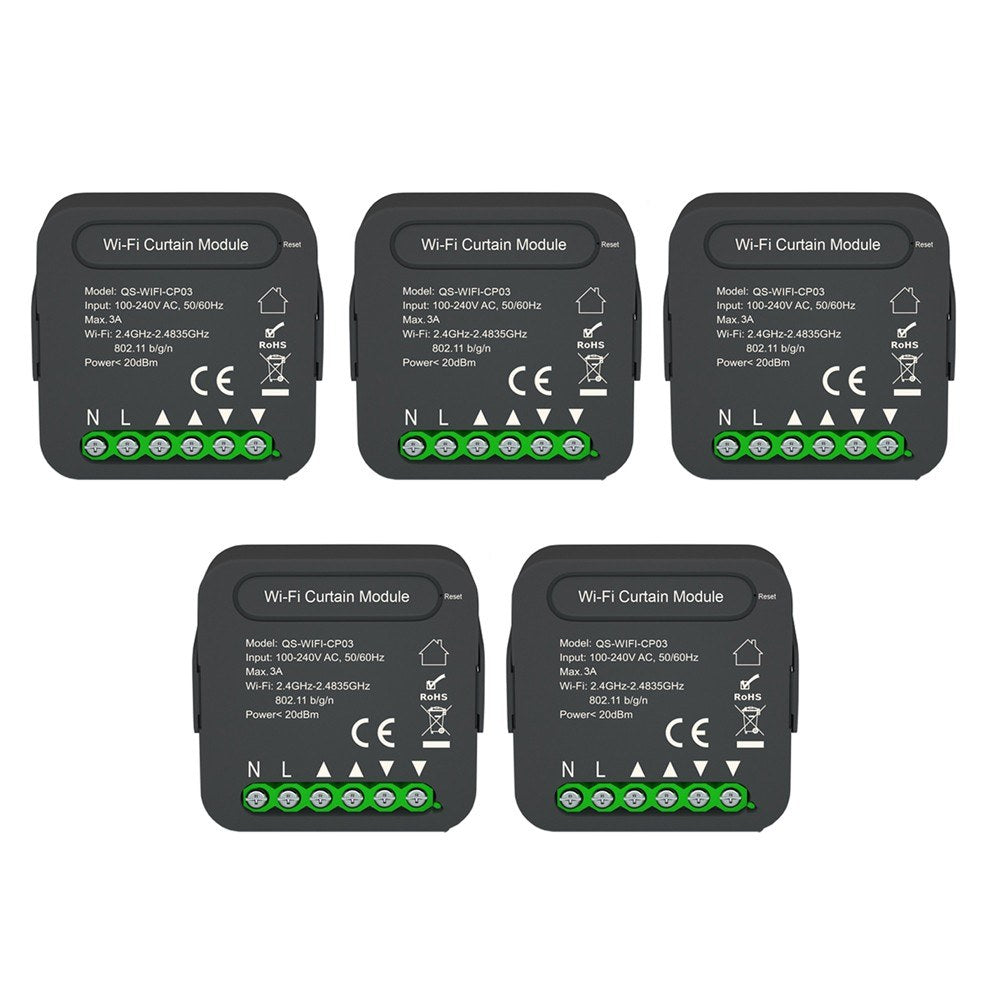 5-Pack Tuya WiFi Smart Curtain Switch Module with Mobile Sharing, Timer, App & Voice Control Compatible with Alexa & Google Home
