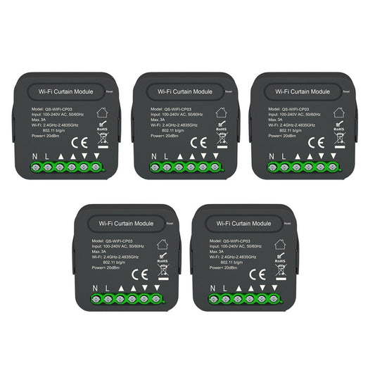 5-Pack Tuya WiFi Smart Curtain Switch Module with Mobile Sharing, Timer, App & Voice Control Compatible with Alexa & Google Home