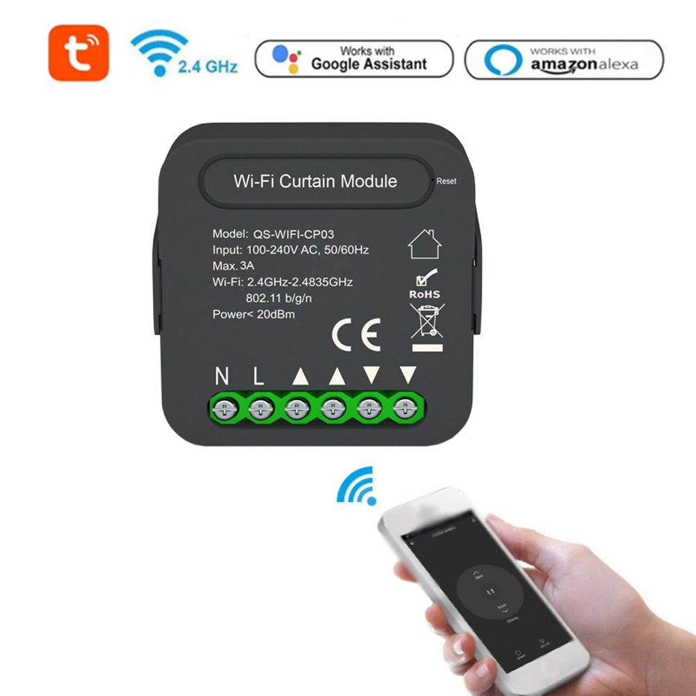 5-Pack Tuya WiFi Smart Curtain Switch Module with Mobile Sharing, Timer, App & Voice Control Compatible with Alexa & Google Home