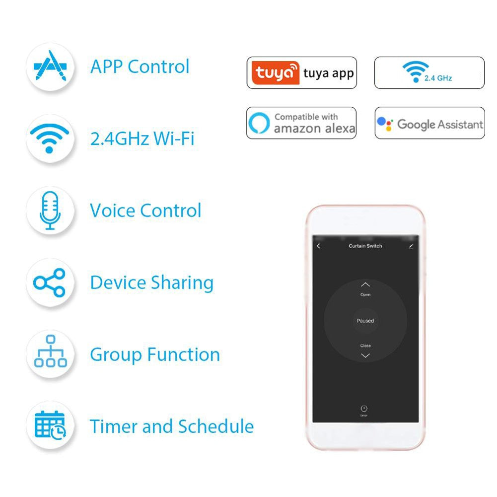 5-Pack Tuya WiFi Smart Curtain Switch Module with Mobile Sharing, Timer, App & Voice Control Compatible with Alexa & Google Home