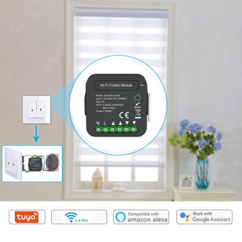 5-Pack Tuya WiFi Smart Curtain Switch Module with Mobile Sharing, Timer, App & Voice Control Compatible with Alexa & Google Home