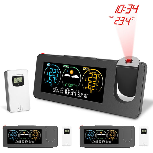 3 Pack FJ3538 Electronic Projection Alarm Clock with Weather Station, Temperature & Humidity Display, Color Screen