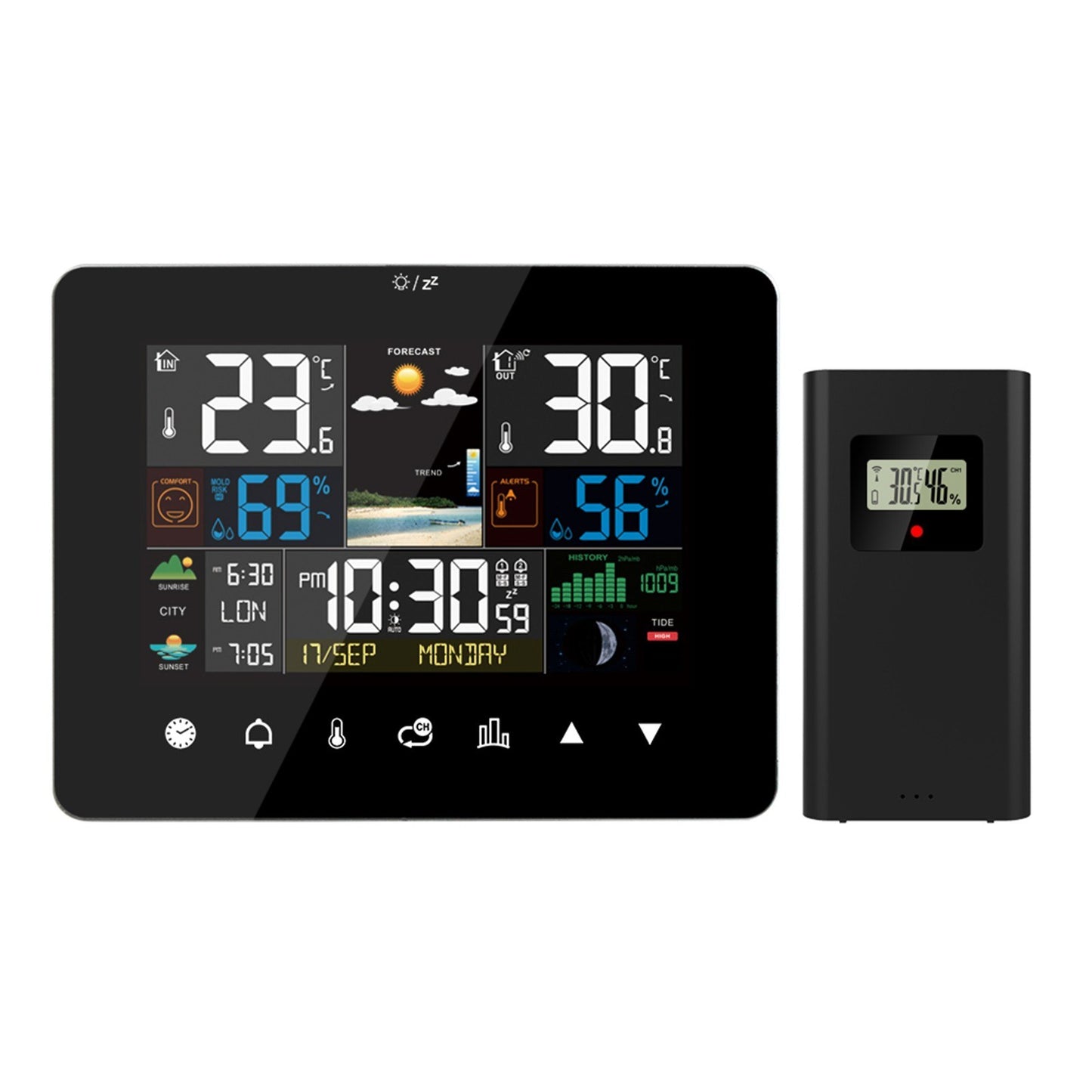 3-Pack Weather Station Alarm Clock: Multi-function Thermometer Hygrometer with Touch Screen & Wireless Outdoor Sensor