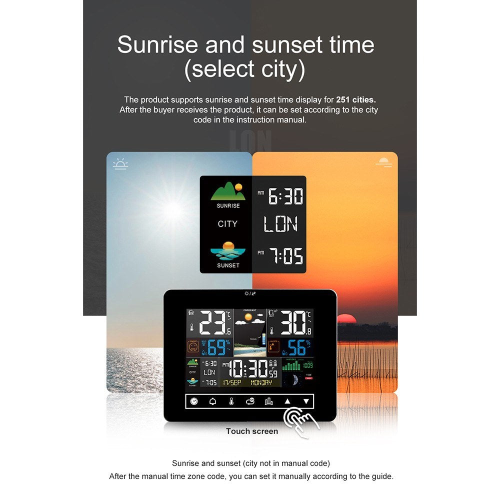 3-Pack Weather Station Alarm Clock: Multi-function Thermometer Hygrometer with Touch Screen & Wireless Outdoor Sensor