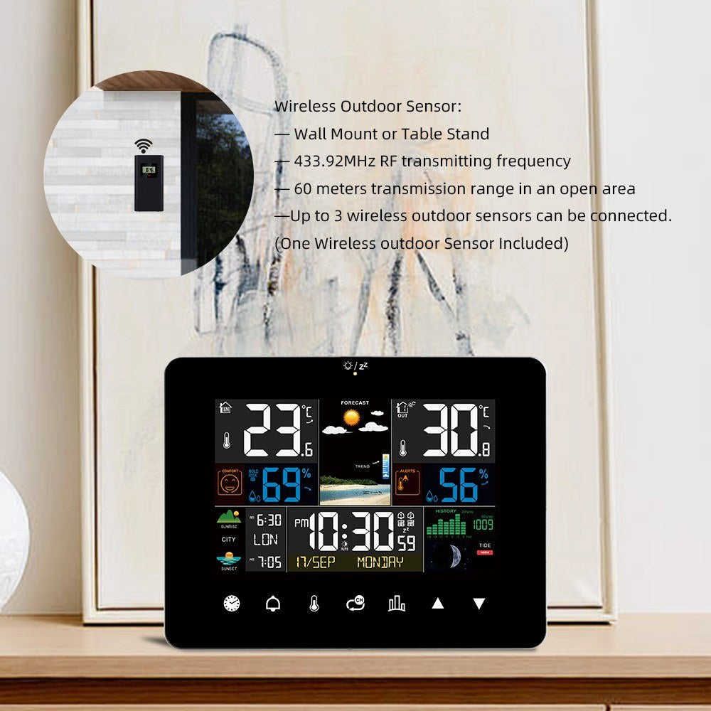 3-Pack Weather Station Alarm Clock: Multi-function Thermometer Hygrometer with Touch Screen & Wireless Outdoor Sensor