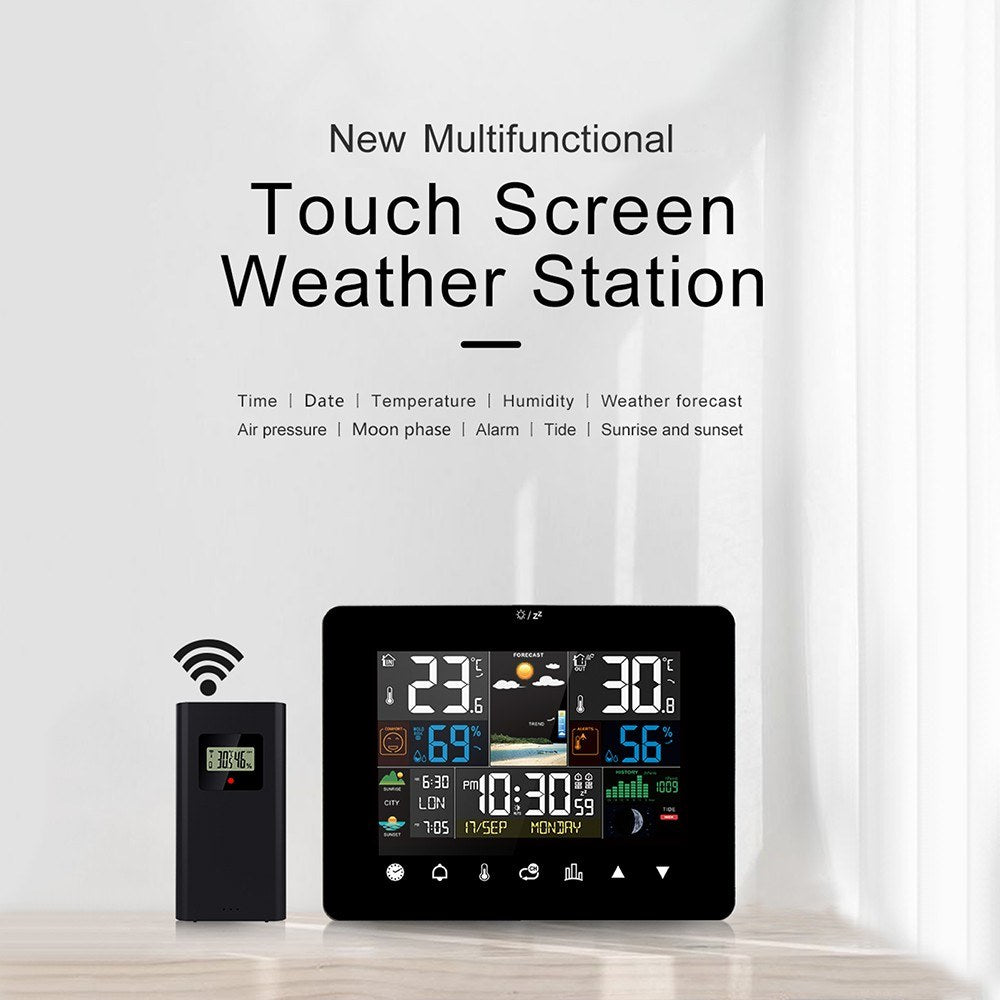 3-Pack Weather Station Alarm Clock: Multi-function Thermometer Hygrometer with Touch Screen & Wireless Outdoor Sensor