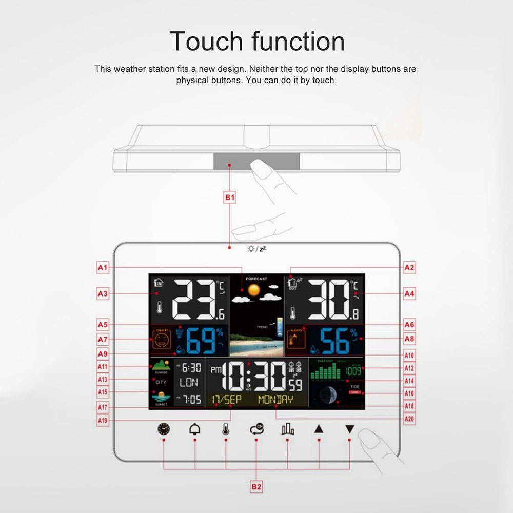 3-Pack Weather Station Alarm Clock: Multi-function Thermometer Hygrometer with Touch Screen & Wireless Outdoor Sensor