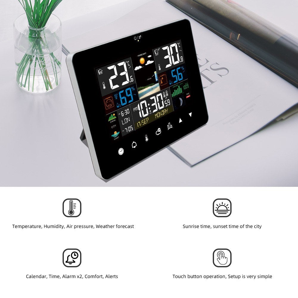 3-Pack Weather Station Alarm Clock: Multi-function Thermometer Hygrometer with Touch Screen & Wireless Outdoor Sensor