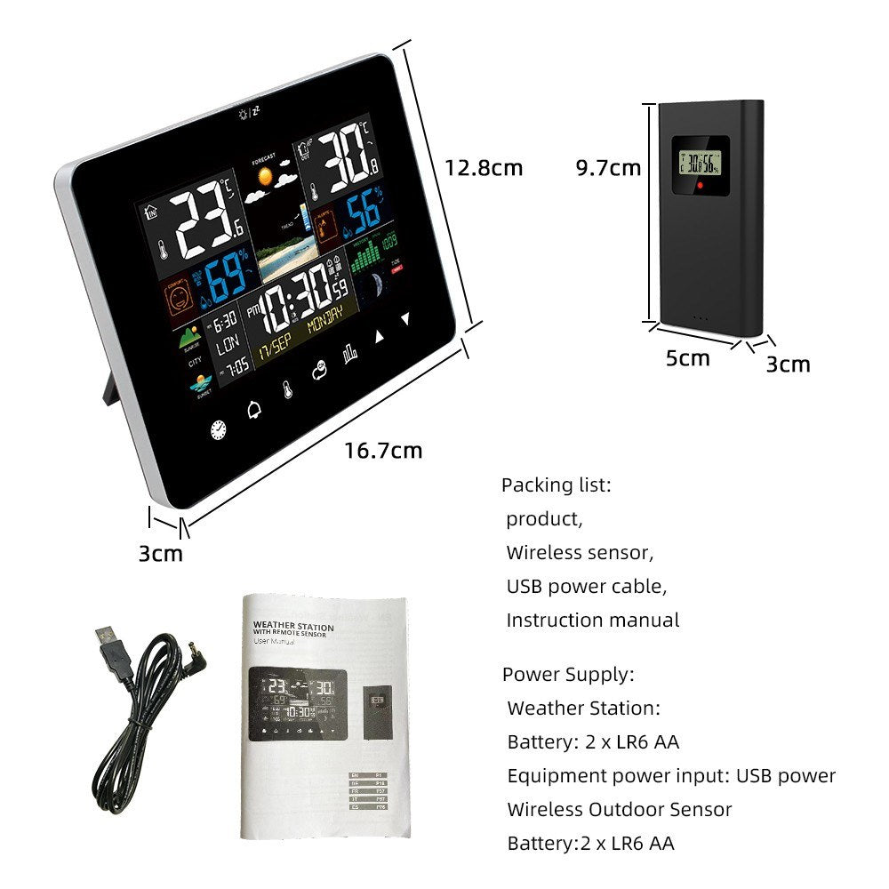 3-Pack Weather Station Alarm Clock: Multi-function Thermometer Hygrometer with Touch Screen & Wireless Outdoor Sensor