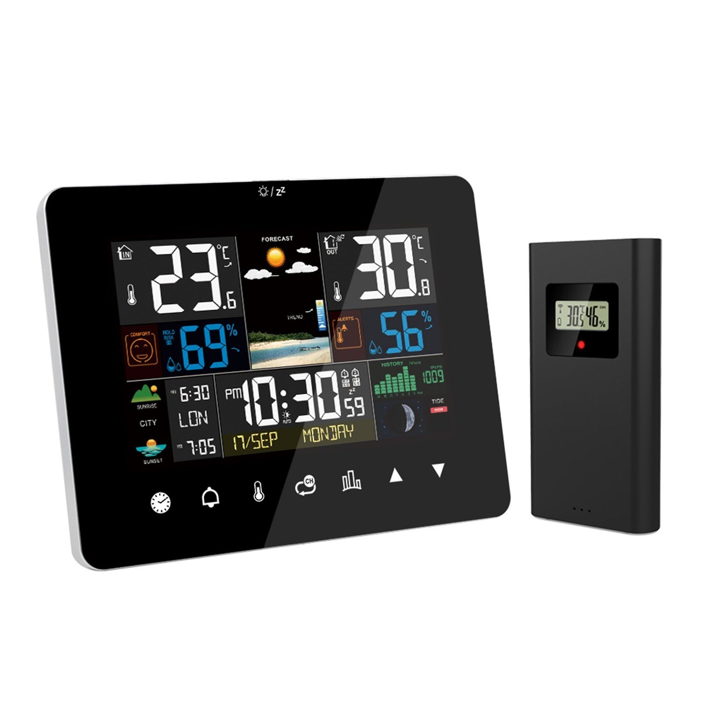 3-Pack Weather Station Alarm Clock: Multi-function Thermometer Hygrometer with Touch Screen & Wireless Outdoor Sensor