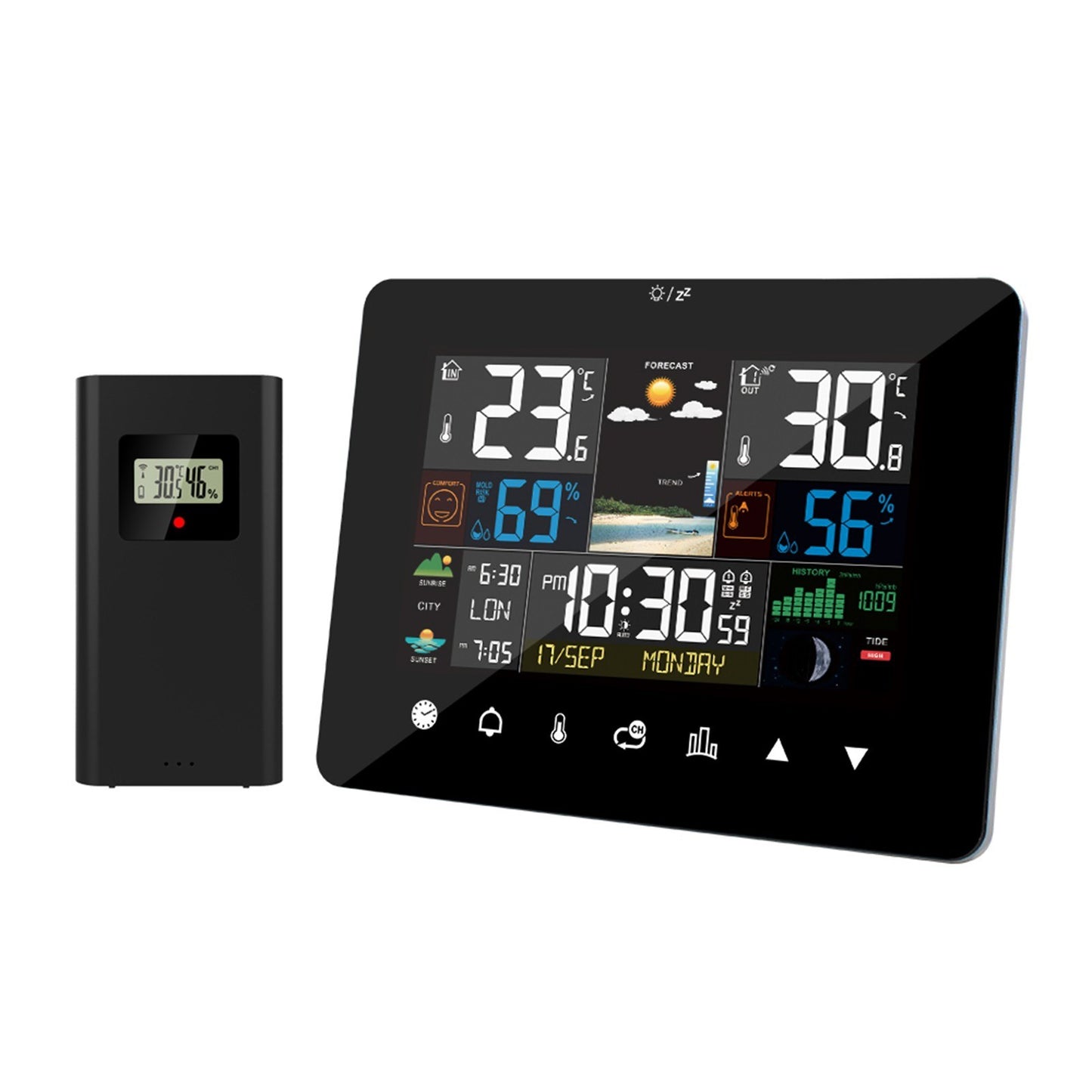 3-Pack Weather Station Alarm Clock: Multi-function Thermometer Hygrometer with Touch Screen & Wireless Outdoor Sensor