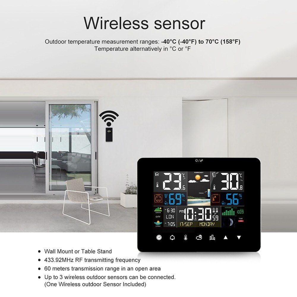 3-Pack Weather Station Alarm Clock: Multi-function Thermometer Hygrometer with Touch Screen & Wireless Outdoor Sensor