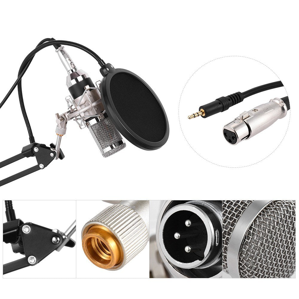USB Audio Interface Sound Card with Multiple Effects & Rechargeable Battery + Professional Condenser Microphone Kit