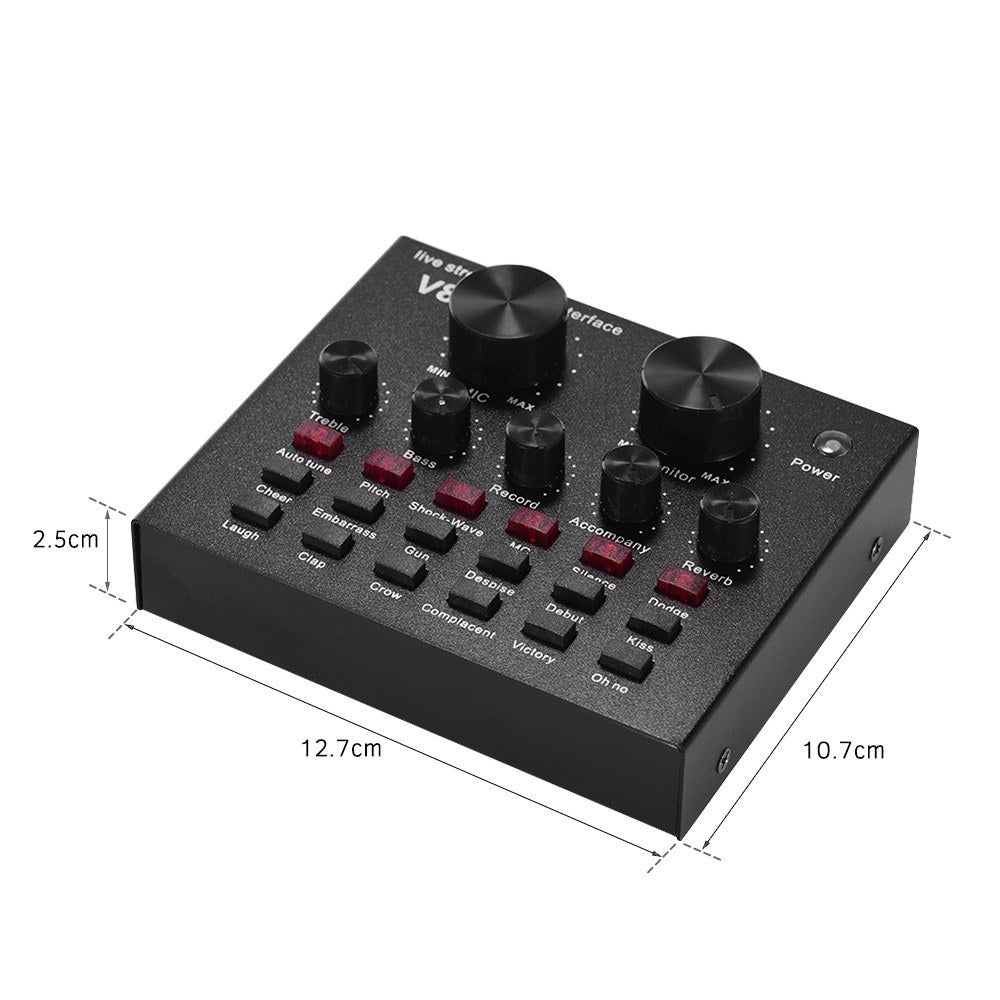 USB Audio Interface Sound Card with Multiple Effects & Rechargeable Battery + Professional Condenser Microphone Kit
