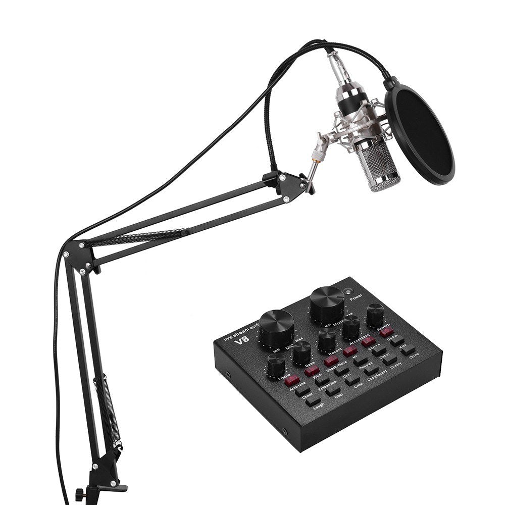 USB Audio Interface Sound Card with Multiple Effects & Rechargeable Battery + Professional Condenser Microphone Kit