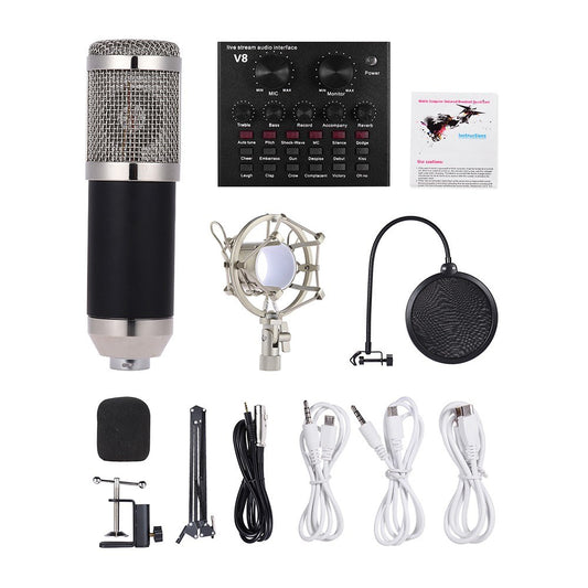 USB Audio Interface Sound Card with Multiple Effects & Rechargeable Battery + Professional Condenser Microphone Kit