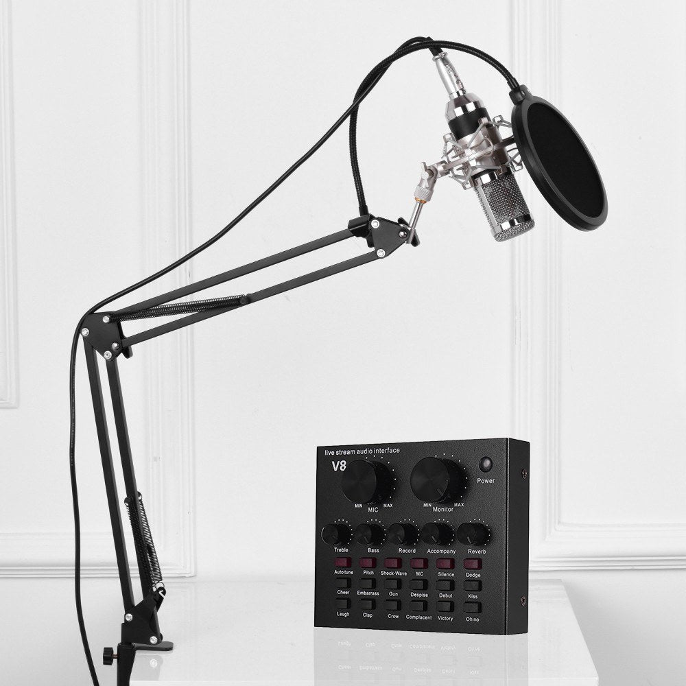USB Audio Interface Sound Card with Multiple Effects & Rechargeable Battery + Professional Condenser Microphone Kit