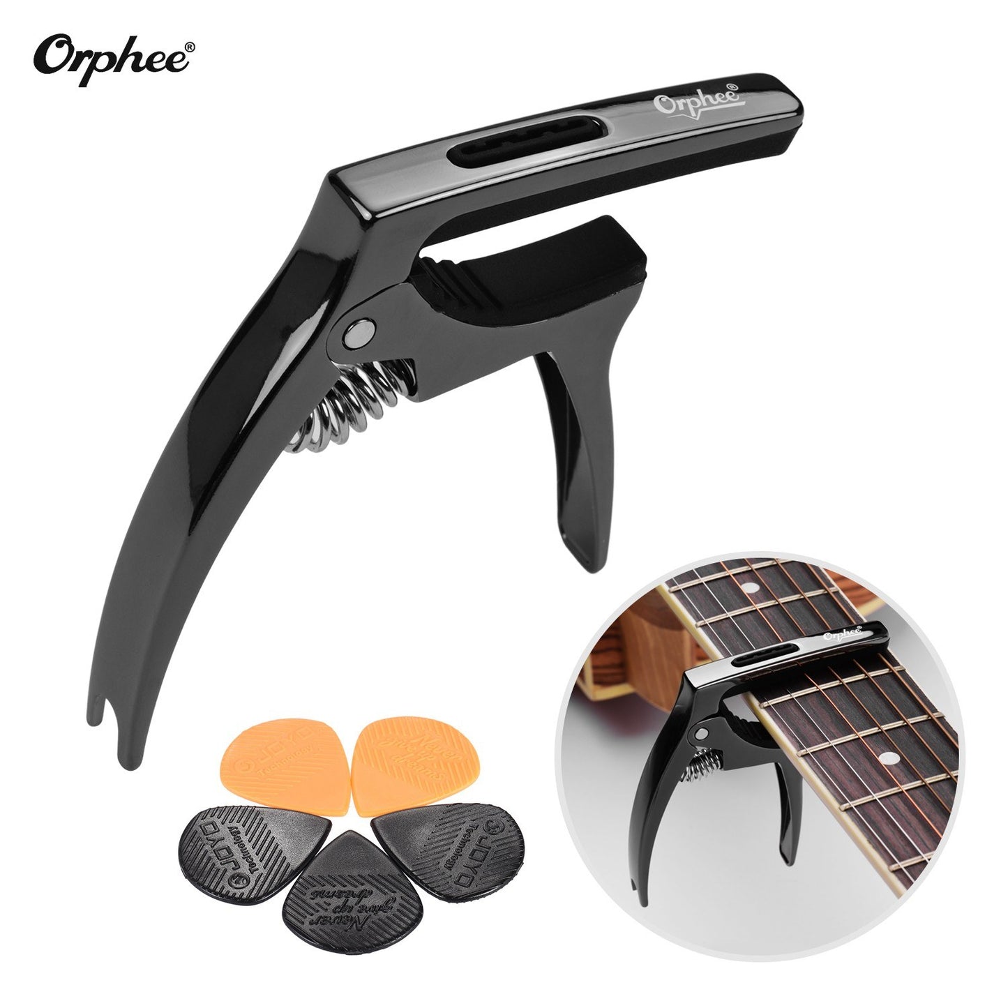 Orphee Q5 Multi-Functional Guitar Capo with 5 Triangle Picks Set