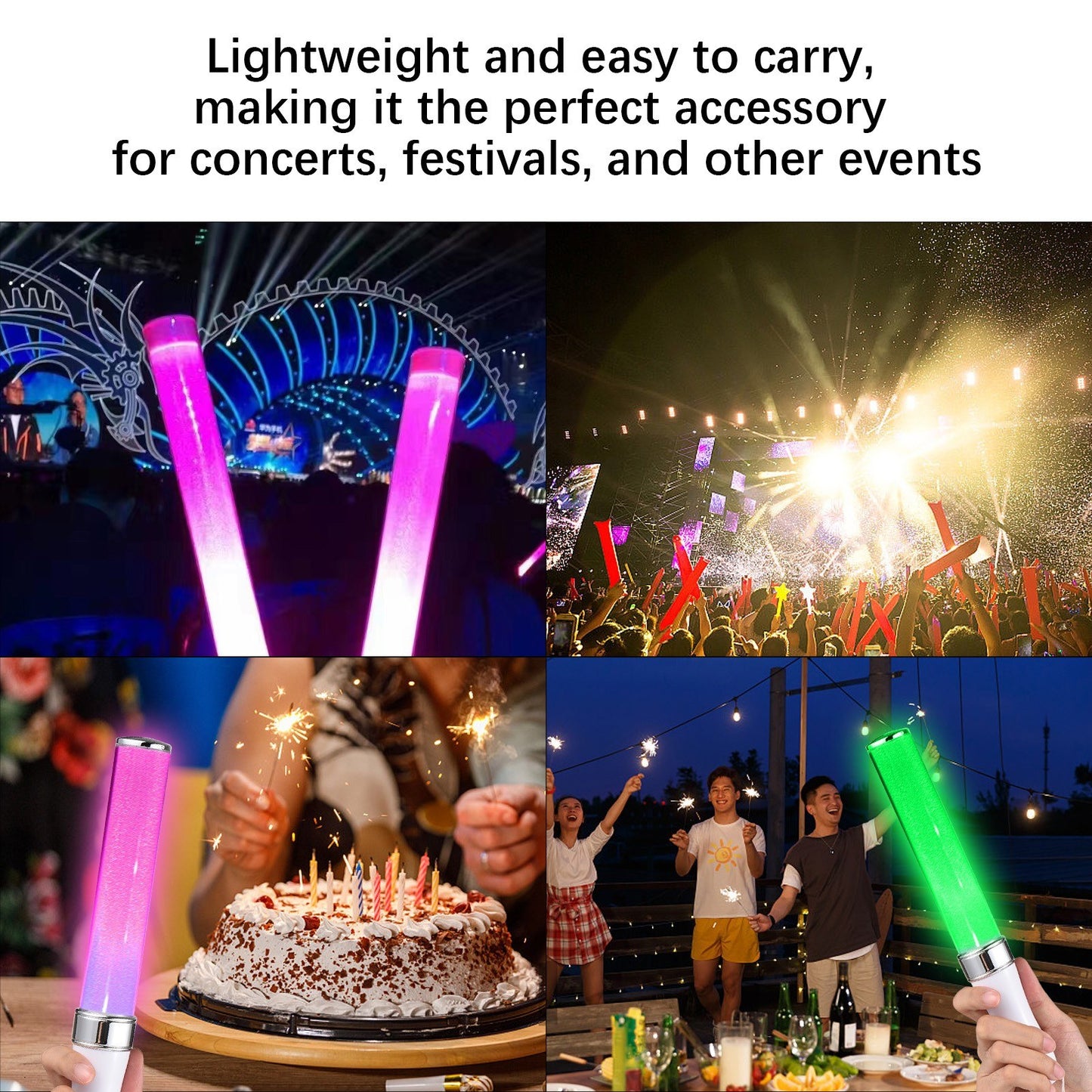 10-Pack LED Flashing Glow Sticks - 15-Color Concert Party Lights