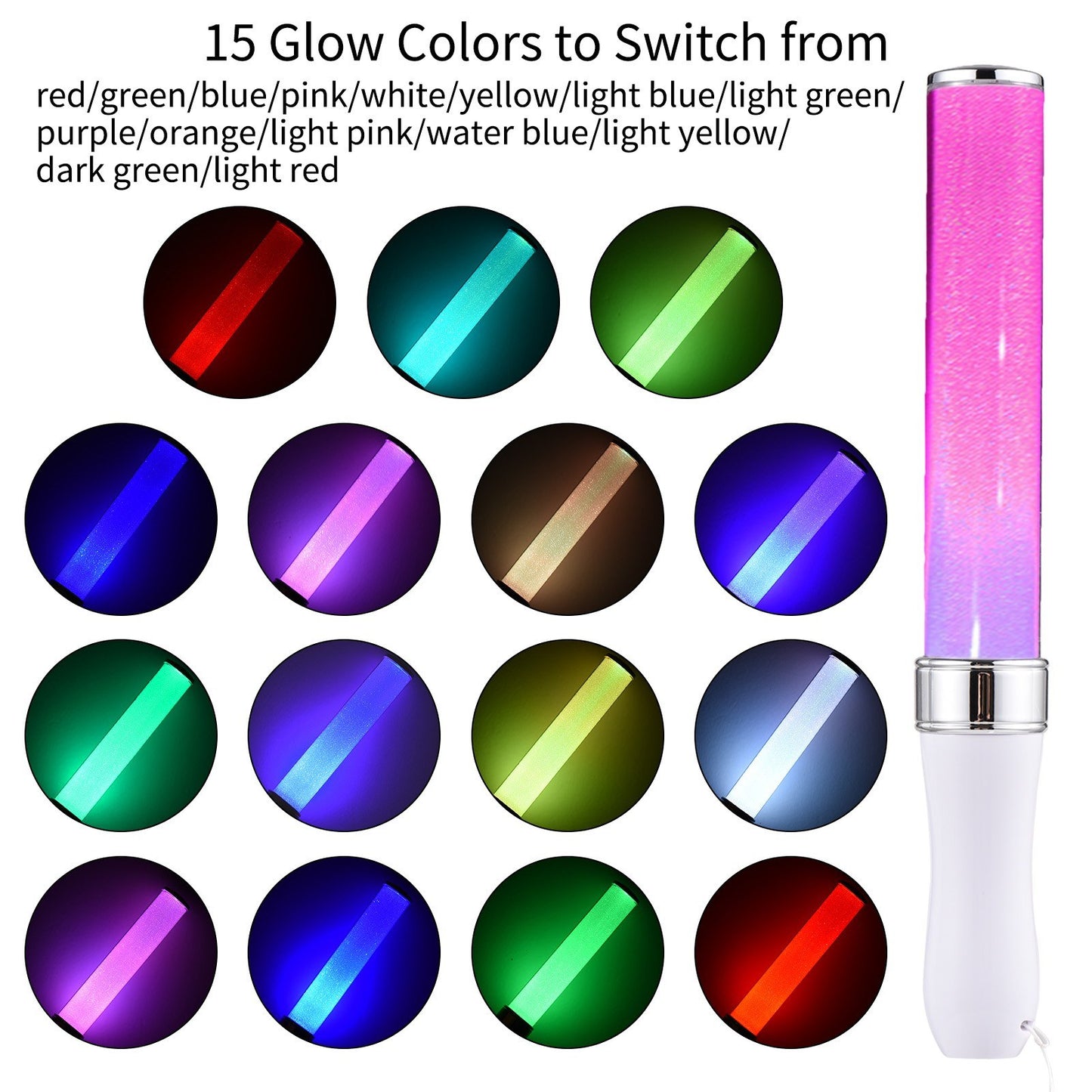 10-Pack LED Flashing Glow Sticks - 15-Color Concert Party Lights