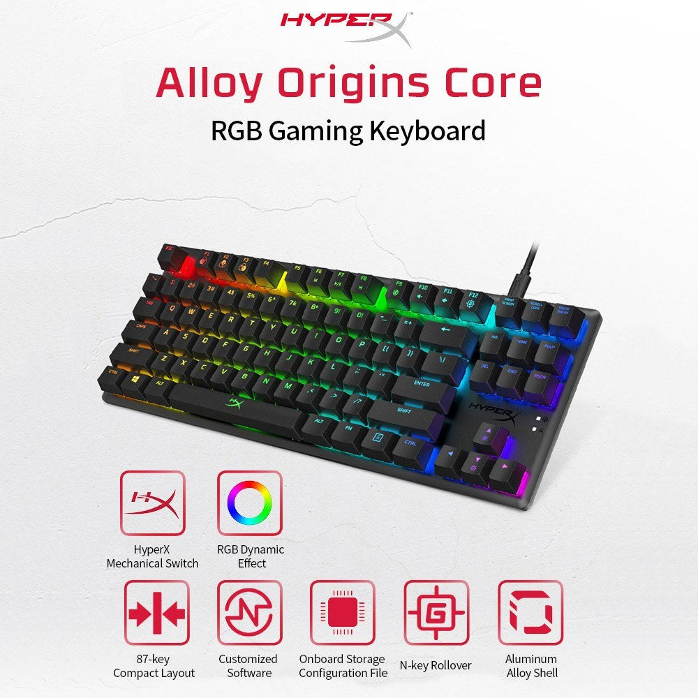 HyperX Alloy Origins Core RGB 87-Key Mechanical Gaming Keyboard, Red Switches