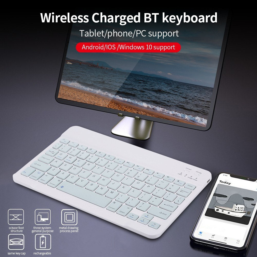 10-inch Universal Colorful Wireless Bluetooth Keyboard – Rechargeable for Mobile, Tablet, and More