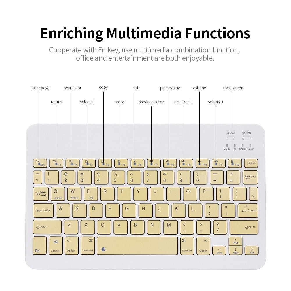 10-inch Universal Colorful Wireless Bluetooth Keyboard – Rechargeable for Mobile, Tablet, and More